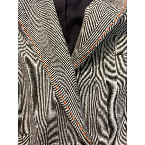 Milly  New York Brown Herringbone Blazer With Orange Stitching Size 4 - Picture 4 of 5